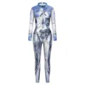 Damen Langarm geometrischer gebrochener Spiegel Druck Jumpsuit sexy Body Performance - S / Zerbrochener Spiegel Stil (B142-475)