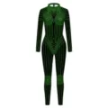Cyberpunk Grüne Neon Linie Gedruckter Body Futuristischer Sci-Fi Langarm Party Jumpsuit - S / Cyberpunk Linie Stil (B142-442)