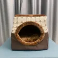 Cama cueva cerrada para gatos y perros pequeños, diseño de cápsula espacial de invierno SKU - L / Café Cuadrícula