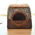 Luipaard print kattenhuis gesloten huisdier bed gezellige zachte puppy grot voor winter. - Koffie Luipaard