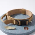 Collar táctico resistente con asa, collar de entrenamiento de nailon duradero para perros grandes. - Caqui (Collar Táctico) / M (Cuello 36cm-48cm)