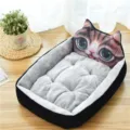 Plush cozy pet bed for cats and small dogs warm grey house with cute cartoon cat face rest. - 70cm (Pets under 12.5kg) / Black 3D Cat