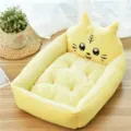 Yellow plush cat bed cartoon pet mat soft warm dog bed winter sleeping cushion cute design - 50cm (Pets under 2.5kg) / Yellow Tiger