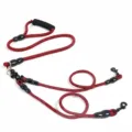 Durable dual-dog leash for two dogs, heavy-duty braided rope with comfortable handle for medium large dogs. - Dual 2-Pet / Red