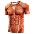 Homme 3D Muscle Imprimer Compression Maillot Manches Courtes Fitness Gym Sport Haut - S / Hauts