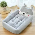 Cute cartoon plush pet bed for dogs and cats, soft warm dog sleeping mat, grey color. - Gray Akita