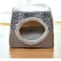 Gezellige gesloten kattenmand grot pluche winter warme huisdier huis grijs luipaard design - Grijs Luipaard