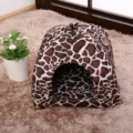 Giraffe pattern pet house tent cozy cave bed for cats and small dogs four seasons use. - S (26x26cm) / Leopard Print