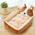 Plush cute cartoon dog bed warm pet nest thick cushion soft mat for cats and small dogs comfortable - Coffee Akita