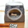 Gezellige gesloten huisdiergrot met luipaardprint en grijze basis voor katten en honden. - Grijze Luipaard (met Mat, Dekentje & Speelgoed)