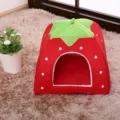Cute strawberry pet house for cats and dogs, soft plush warm tent bed for small pets. - S (26x26cm) / Bright Red