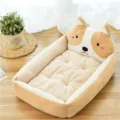 Cute cartoon dog bed plush pet mat soft warm puppy sleeping basket cat house for small dogs - Beige Akita