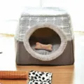 Grijs ruit gesloten huisdier grot bed 4 delige set voor katten en honden comfortabel warm - Grijze Raster (met Mat, Dekentje & Speelgoed)