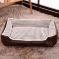 Brown faux leather pet bed with breathable mesh cushion, comfortable rectangular dog sofa for all seasons. - L-70x55x15cm / Off White