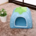 Blue Strawberry Pet House Cute Cat Dog Tent Bed Soft Plush Cave Bed Warm House - S (26x26cm) / Lake Blue