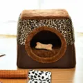 Kattenmand Dierenprint Halfgesloten Katten Bed Warme Hondenmand Winter Huis Bruin SKU - Bruine Luipaard (met Mat, Dekentje & Speelgoed)