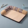 Comfortable plush pet dog bed with geometric pattern bolster sofa design for all seasons. - S--55x45x13cm / Double-Sided Coffee Denim