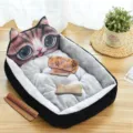 Cute cartoon cat pet bed with soft plush cushion, comfortable warm resting nest for cats and dogs. - Black 3D Cat (Four-Piece Set)
