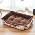 Fluffy plush pet dog cat bed warm indoor rectangular nesting couch for small medium pets - Arctic Velvet Coffee