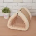 Plush pet house cat tent bed warm winter small dogs sleeping bag with removable fleece design - 90cm*55cm / Grid Coffee