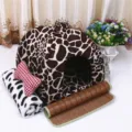 Pet house set yurt dog bed cat bed summer mat blanket bone pillow four seasons universal - Leopard Print 4-Piece Set