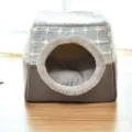 Grijs pluche kattenmand huis gesloten ruimte capsule ontwerp voor winter warme huisdieren - Grijs Geblokt