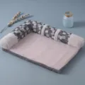 Comfortable pet dog bed with plush bolsters and geometric pattern design for all seasons cozy sleep - S--55x45x13cm / Double-Sided Blue Denim