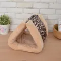 Plush cat bed warm winter cave small dog sleeping bag leopard print pet house cozy hideout - 90cm*55cm / Leopard Coffee