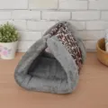 Grey Leopard Print Pet Bed Cozy Warm Cat House Washable Soft Tent Cave Dog Sleeping Bag - 90cm*55cm / Leopard Gray