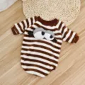Cute brown white striped pet warm clothes winter small dog cat outfit with big eyes cute style - M / Coffee Stripe