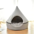Grey cone shaped enclosed pet bed with zipper and plush cushion for cats and small dogs. - M (Recommended for 10 lbs cat / 7 lbs dog) / Gray