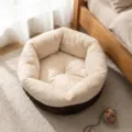 Plush Cat Bed Warm Soft Pet Sleeping Bag Round Puppy Mat Cozy Winter Pet Supplies - S (Recommended for small pets) / Off White