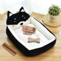 Black and white cartoon pet bed, cute animal shape cat and dog sleeping bed variant. - Black Akita (Four-Piece Set)