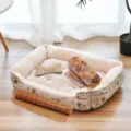 Plush pet bed set with soft cushion, bone pillow, paw print blanket and cooling mat - XXS-45*31cm / Arctic Velvet Beige 4-Piece Set