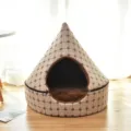Cozy pyramid pet cave bed for cats and small dogs, washable plush enclosed cat house. - M (Recommended for 10 lbs cat / 7 lbs dog) / Coffee