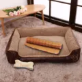 Lit pour animal confortable avec tapis en bambou rafraichissant et oreiller pour chats chiens. - Café (Tapis + Oreiller Os)