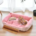 Pink plush pet bed set with removable mat, bone pillow and blanket for small dogs cats - XXS-45*31cm / Arctic Velvet Pink 4-Piece Set