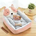 Cute cartoon dog bed for all seasons, soft plush pet mat and cat sleeping nest for pets. - Rubber Red Akita (Four-Piece Set)