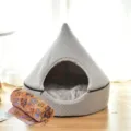 Grey pyramid enclosed pet bed with paw print blanket, washable cat house for small dogs. - M (Recommended for 10 lbs cat / 7 lbs dog) / Gray (with Blanket)