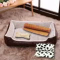 Ensemble de lit pour chien quatre saisons avec tapis rafraîchissant couverture coussin chat. - Beige (Ensemble de 4 pièces)