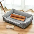 Lit pour chien en velours côtelé gris avec tapis rafraîchissant et jouet mignon. - Gris (Tapis + Oreiller Os)