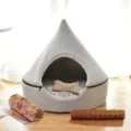 Cozy closed pet tent bed set with soft blanket and mat for small dogs and cats. - Gray (4-Piece Set)