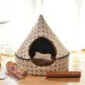Cozy closed pet tent bed for cats and small dogs, includes soft cushion, blanket and mat. - Coffee (4-Piece Set)