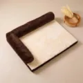 Brown corduroy pet bed with soft beige plush mat, cozy L-shaped dog sofa for comfy sleep. - M--70cm / Double-Sided Coffee