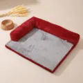 Red corduroy and grey plush pet sofa bed, comfortable cushion for dogs and cats. - XL-110cm / Double-Sided Jujube Red