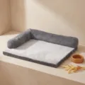 Grey corduroy dog bed with plush cushion, comfortable pet sofa and mat for small medium dogs. - XL-110cm / Double-Sided Gray