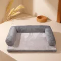Grey Corduroy Dog Bed Soft Plush Pet Sofa Mat with Comfortable Bolstered Edges for Puppies - XL-110cm / Three-Sided Gray