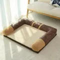Cozy pet dog bed sofa with plush cushion and leather trim, comfortable resting mat for pets. - S--55cm / Three-Sided Gray Suede