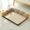Brown geometric fleece plush dog bed sofa, comfortable pet cushion mat for dogs. - M--70cm / Double-Sided Coffee Denim