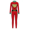 Weihnachten gedruckter Muskel Jumpsuit Variante, rot und grün Elf Kostüm mit langen Ärmeln. - S / Jumpsuits / Roter Muskeldruck (B142-377)